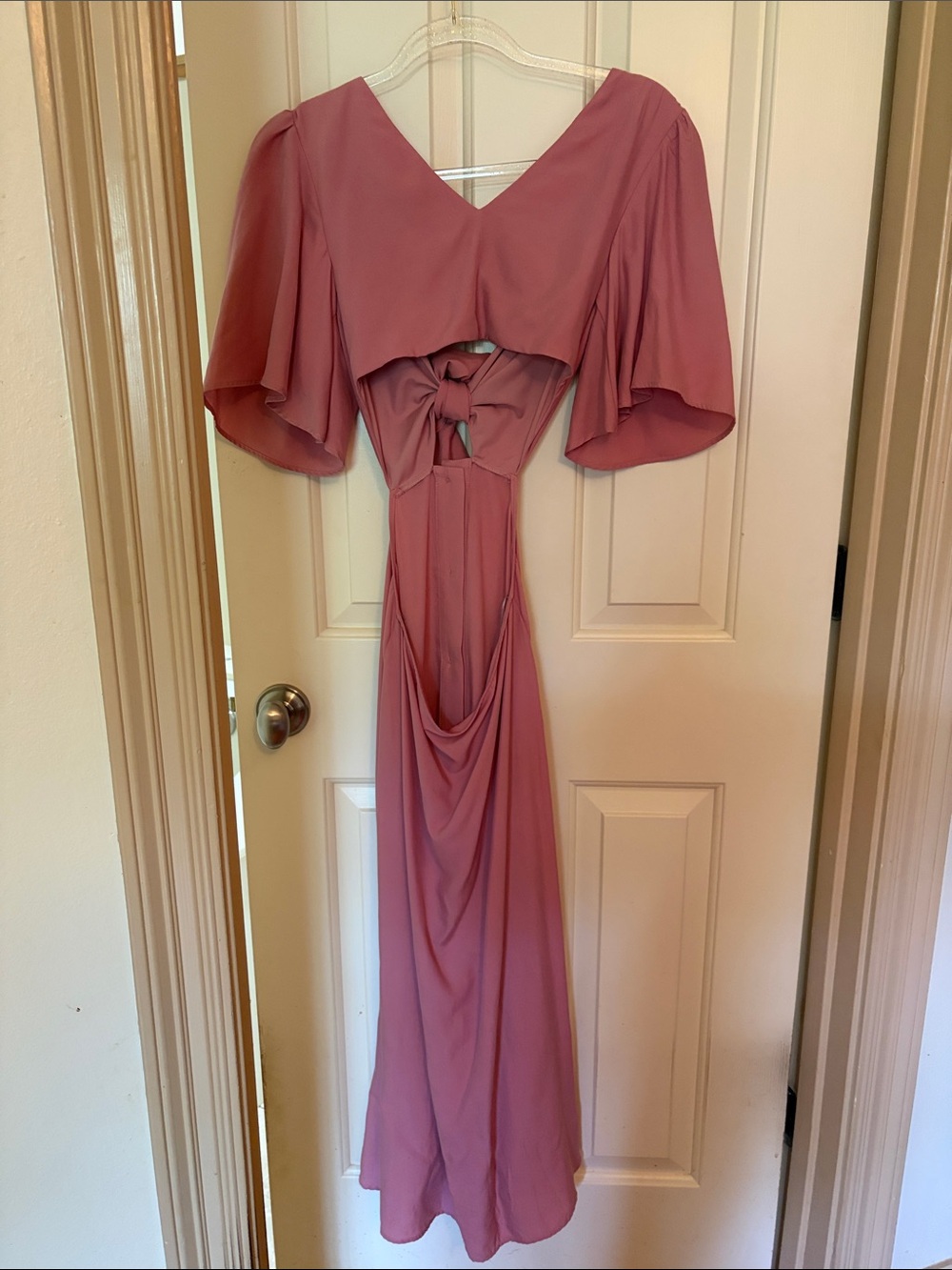 Women's Dusty Rose Tie-Front Button Midi Dress - Picture 2 of 8